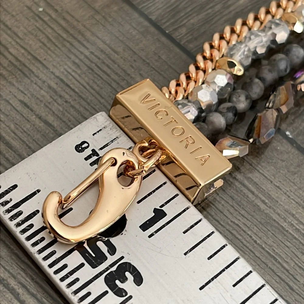Victoria Emerson Stacked Bracelet with One Clasp Crystal, Stone & Chain - Picture 13 of 16